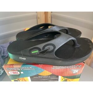 OOFOS OOahh Sport Slide Sandals Black Green Logo Men US M6 W8 EU 39